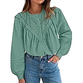 ZESICA 2026 Spring Summer Long Puff Sleeve Babydoll Tops for Women Lace Crochet Button Down Boho Victorian Shirts
