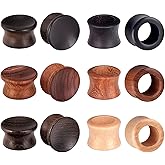 Longbeauty 12pcs Wood Ear Tunnels Plugs Black Brown Natural Organic Ear Gauges Stretchers Body Piercings 0g-5/8