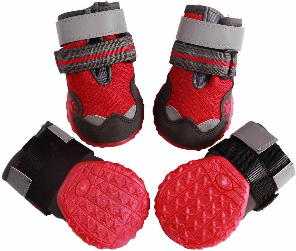 JoyDaog Breathable Mesh Dog Shoes for large Dogs,Summer Hot Pavement Protect Paws Dog Boots,Waterproof Non-slip Red,Size 7
