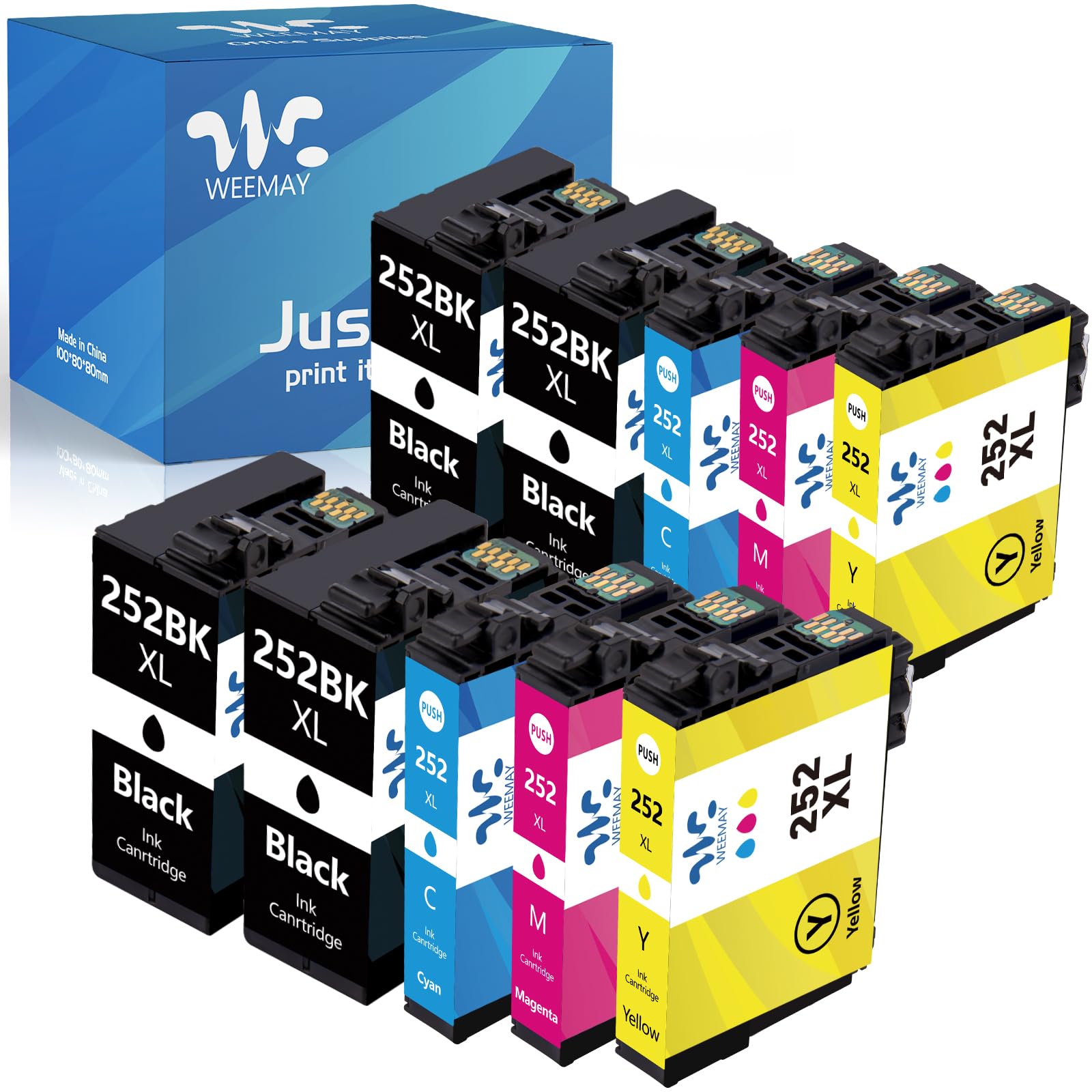 Photo 1 of Weemay 252XL Ink Cartridges Combo Pack (10 Pack) Remanufactured Replacement for Epson 252XL 252 Ink Cartridges T252XL Use with Epson Workforce WF-3640 WF-3620 WF-7110 WF-7210 Printer (4BK/2C/2M/2Y)