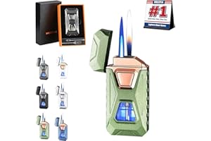 Voice Activated Lighter, Dual Flame Lighters (Butane Not Included) USB Rechargeable Windproof Refillable with Visible Window,