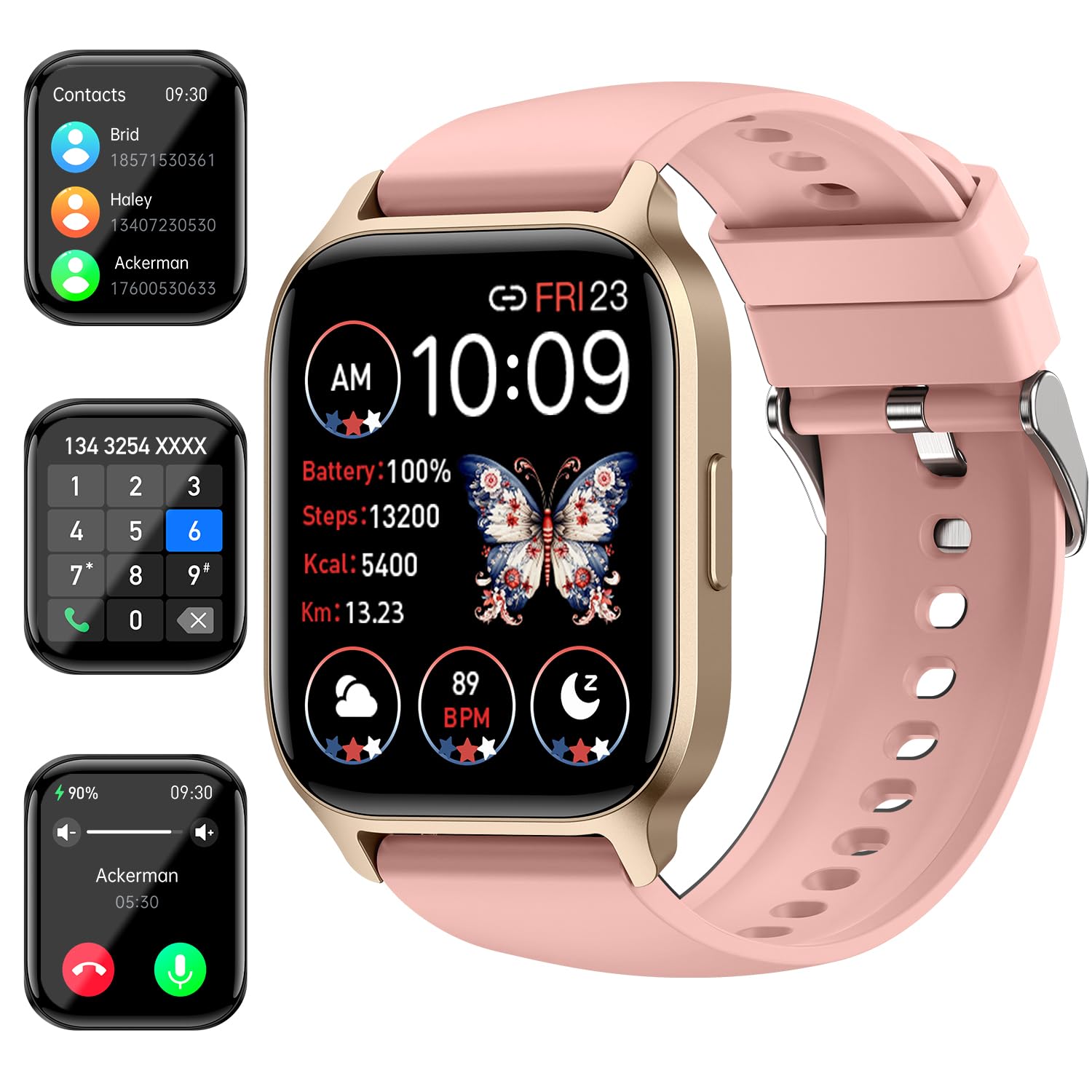 WILLFITME Smart Watches (Answer/Make Call) for Men/Women, 1.85'' Fitness Tracker Watch with SMS SYN, Heart Rate Sleep SpO2 StressSmartwatch, Multiple Sport Modes for Android & iOS (Rose Gold)