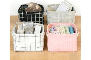 4PCS Rectangular Canvas Storage Bins, Waterproof Storage Basket, Organizer Bin with Handles for Clothes Storage, Book (Black&