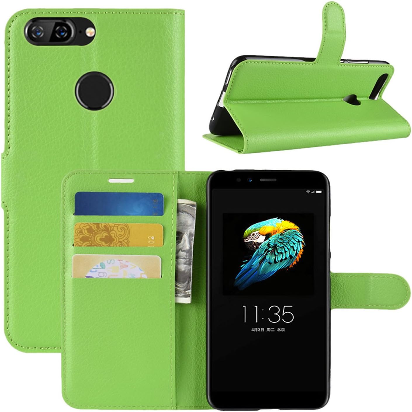 HualuBro Lenovo S5 Case, Premium PU Leather Wallet Flip Phone Protective Case Cover with Card Slots for Lenovo S5 Smartphone (Green)