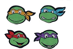 4-Piece Ninja Hero Team Iron-on Patch Set - Embroidered Mutant Fighter Masks - Martial Arts Inspired Green Character Applique