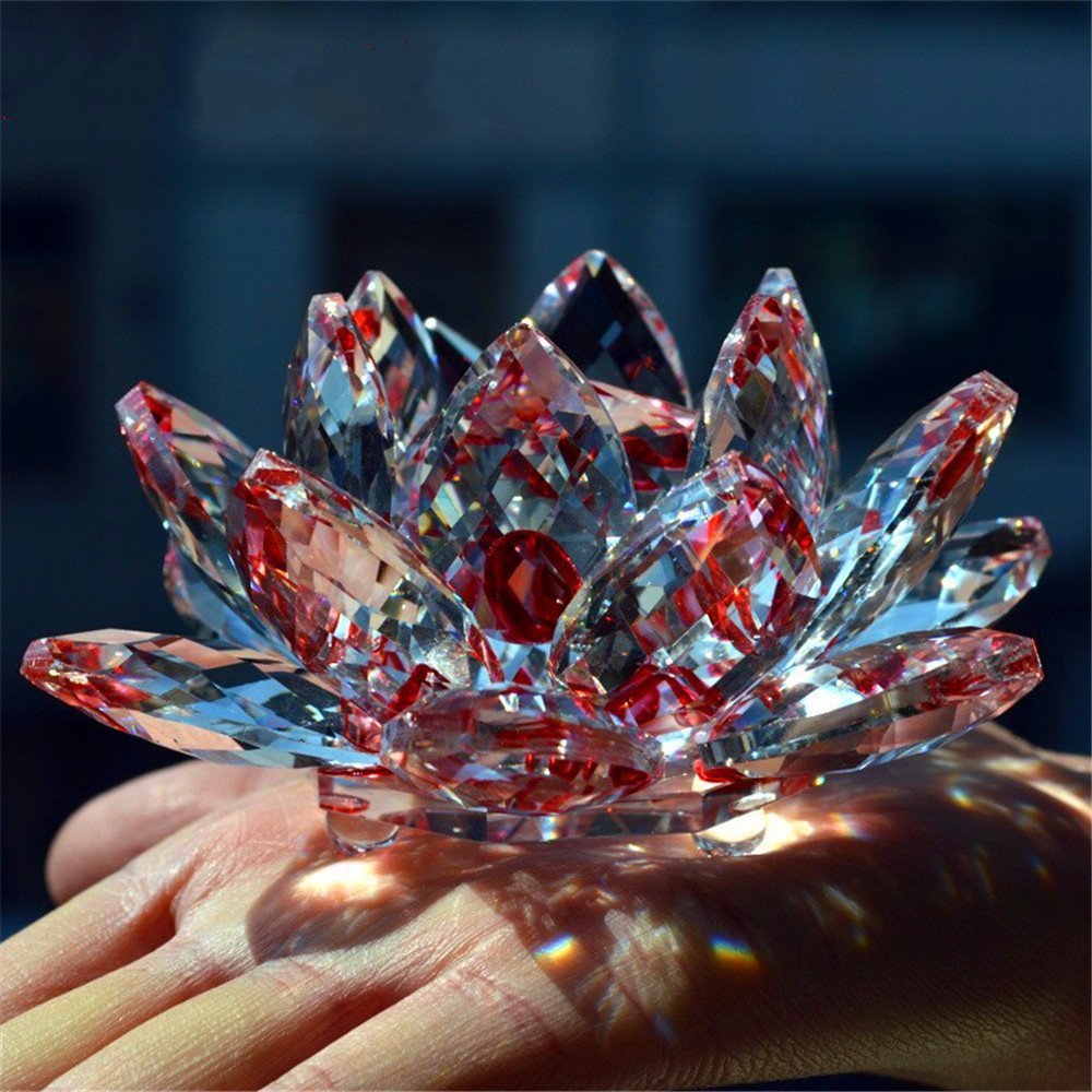 Value for Money Products Crystal Lotus Flower Bouquet Large Size Craft Home Decoration Birthday Wedding Gift Crystal Glass Red