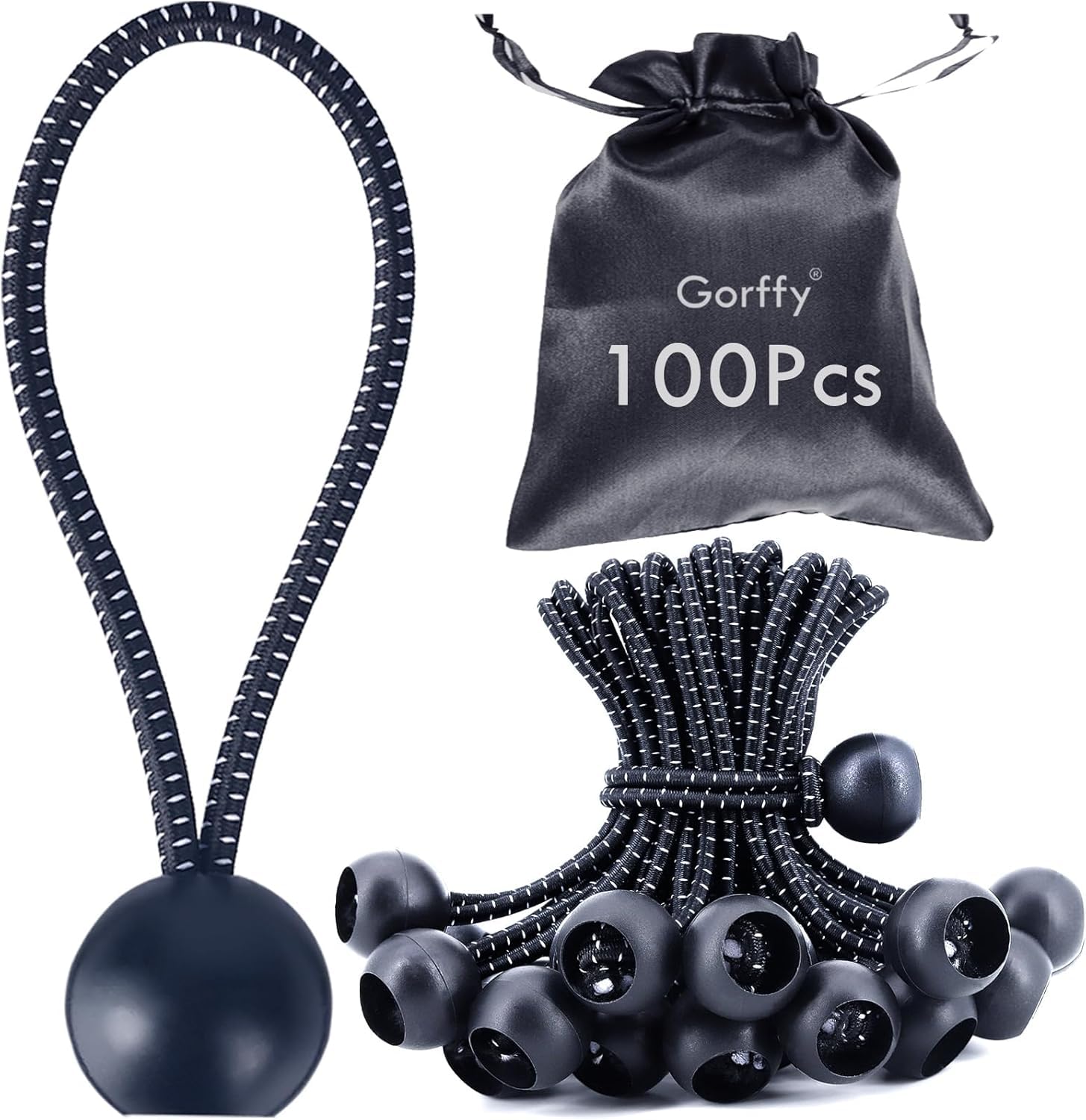 Gorffy Bungee Cord with Balls, 100pcs Tarpaulin Bungee Balls 5.9",Bungee Cord Ball Heavy Duty Bungee Strap Ties with Ball, Elastic Ties Bungee Tie for Tarpaulin, Camping Tarp, Luggage and Household