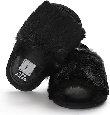 baby fur slides with strap