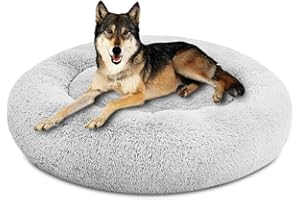 SAVFOX Plush Calming Dog Beds, Donut Dog Bed for Small Dogs, Medium, Large & X-Large, Comfy Cuddler Dog Bed and Cat Bed in Faux Fur, Washable Dog Bed, Multiple Sizes S-XXL
