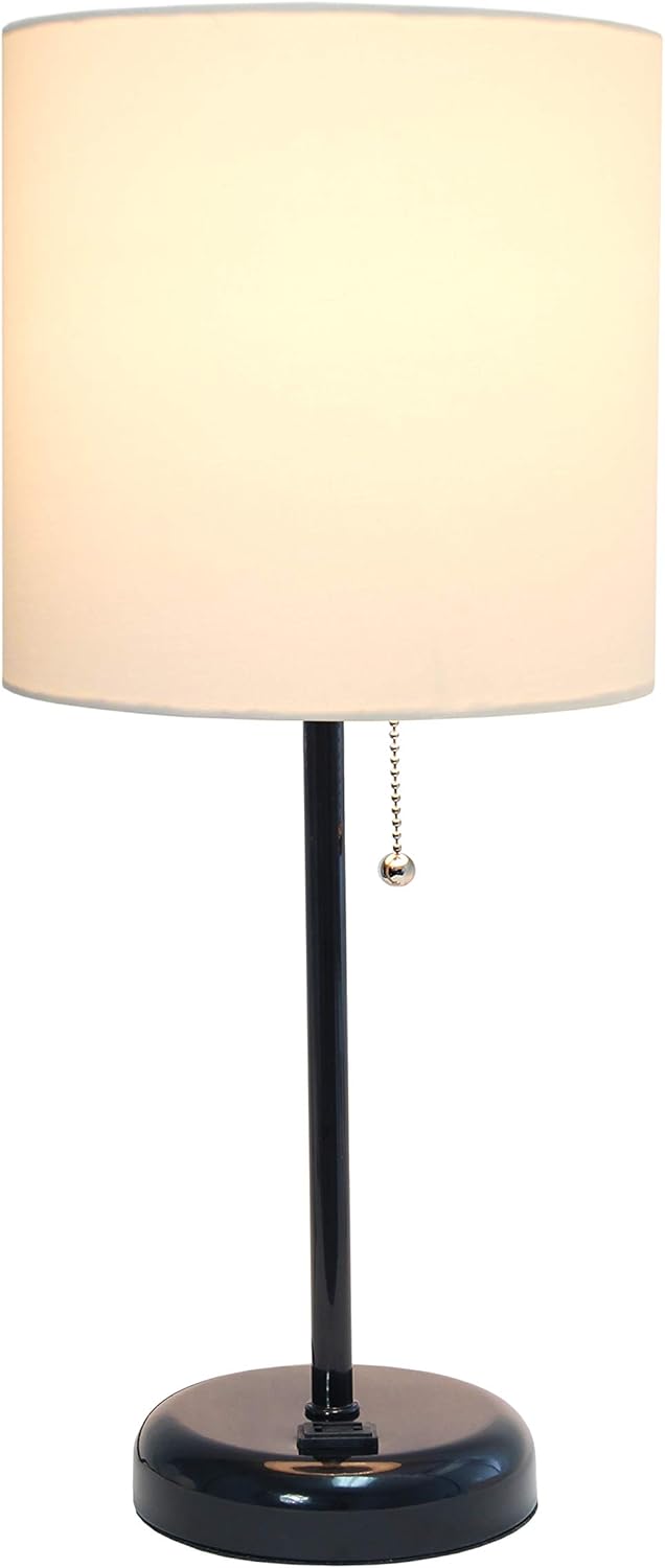 Limelights LT2024-GRY Brushed Steel Lamp with Charging Outlet and Fabric Shade, Grey - - 
