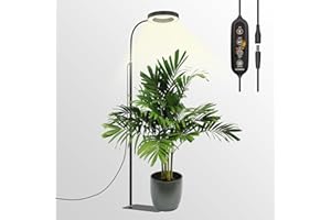 GLOWRIUM Grow Lights for Indoor Plants, 20W Full Spectrum LED Grow Light Floor Lamp with Stand Adjustable Height and Angle, Black Plant Light with 3/9/12H Grow Light Timer