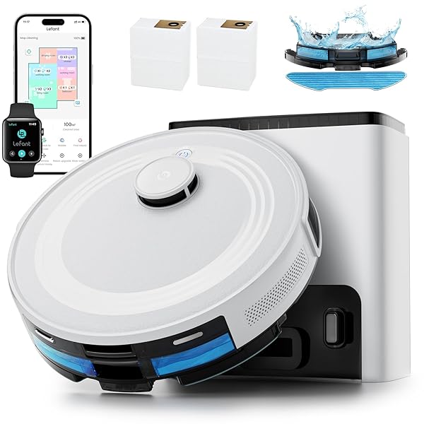 LEFANT LIDAR ROBOT VACUUM AND MOP,75-DAY SELF-EMPTYING,6000PA POWERFUL SUCTION,CUSTOMIZED CLEANING,HOME MAPPING, 140 MIN RUNTIME, ROLLER BRUSH FOR CARPET,2.4G/5G WIFI/ALEXA/APP/IWATCH,M2 PLUS