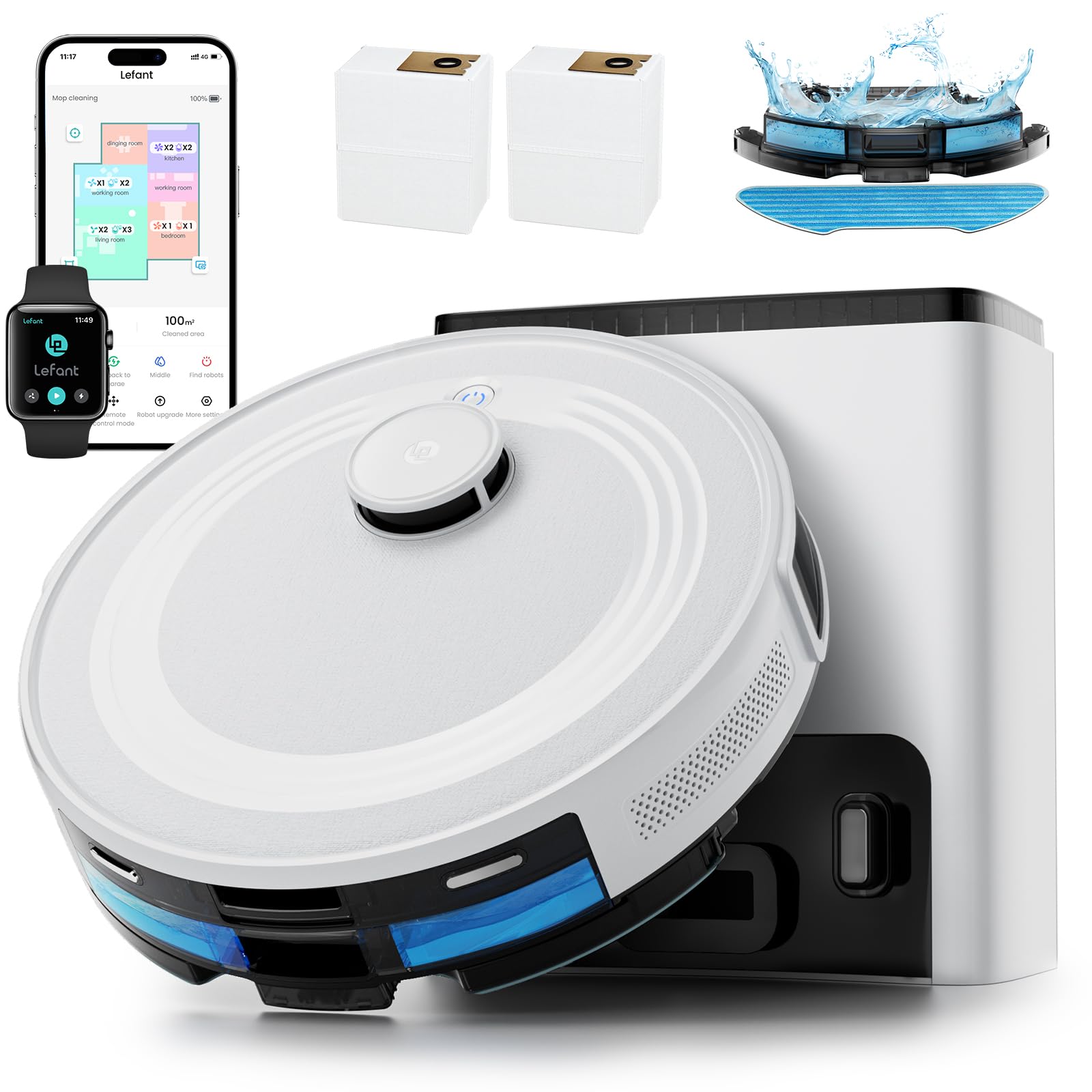 Photo 1 of **VACUUM MODE ONLY**Lefant LiDAR Robot Vacuum and Mop,45-Day Self-Emptying,6000Pa Powerful Suction,Customized Cleaning,Home Mapping,140 Min Runtime,Roller Brush for Carpet,2.4G/5G WiFi/Alexa/APP/iWatch,M2 Plus