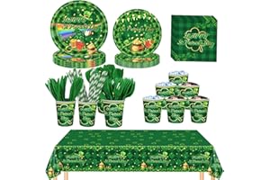 OCEANWINGS 193PC St. Patrick's Day Party Plates Supplies Kit Party Decorations Tableware Set Includes Disposable Plates,Napkins Cups,Straw,Knife,Fork,Spoonand Tablecloth for Birthday Holiday Party,Serves 24