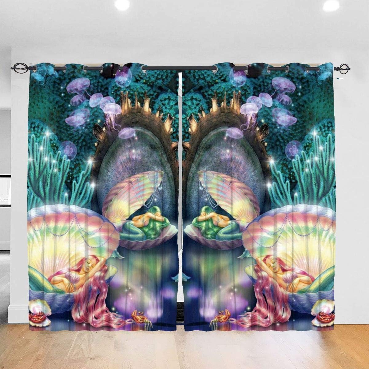 RALANG Blackout Curtains Underwater World Beautiful Mermaid Seashell