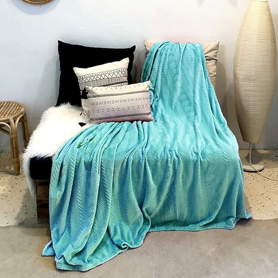 U UQUI Flannel Fleece Blanket Throw Size Aqua Throw Blanket