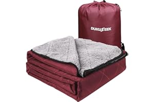 DUKUSEEK Outdoors Waterproof Throw Blanket with Hood, 79”x 59” Sherpa Fleece Stadium Windproof Blankets for Boat, Traveling, Camping, Football, Dogs, Outdoor Sporting Events-Machine Washable