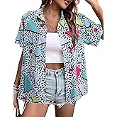 Arssm 80s 90s Shirts for Women Retro Vintage Party Disco Outfits Neon Hawaiian Button Down Blouses Tees Tops