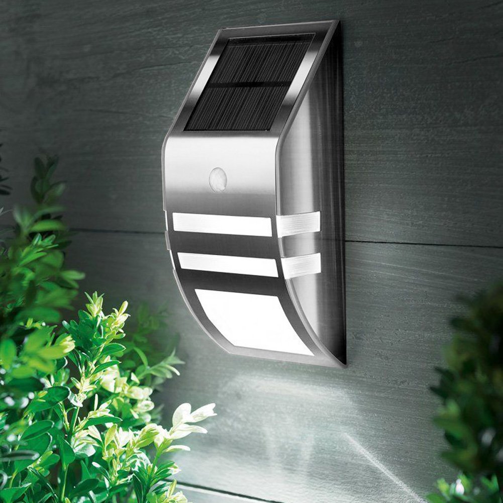 2pcs Motion Sensor Wireless Outdoor Waterproof Solar Wall Light LED Lamp Security Lighting for Garden Fence Pathway Gutter Yard (Silver)