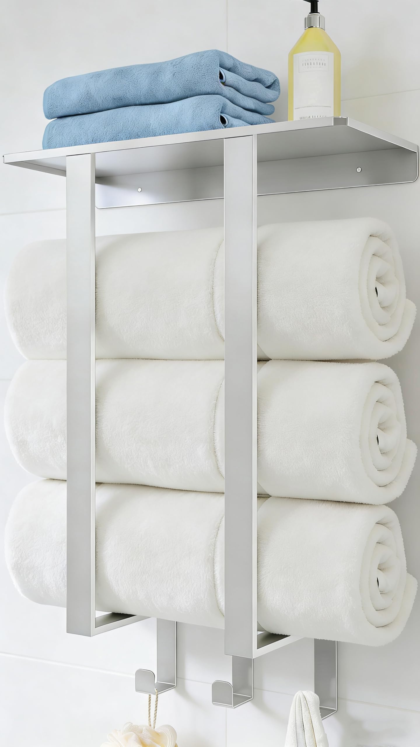 Bathroom Towel Rack Wall Mounted, BETHOM 50cm Towel Storage Wall for Rolled Bath Towel, Brushed Nickel