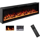 TUAN Ultra Thin 60 Inch Electric Fireplace Inserts | Recessed &amp; Wall-Mounted Fireplace, Adjustable Flame, Remote Control - Linear with Timer, 750/1500W