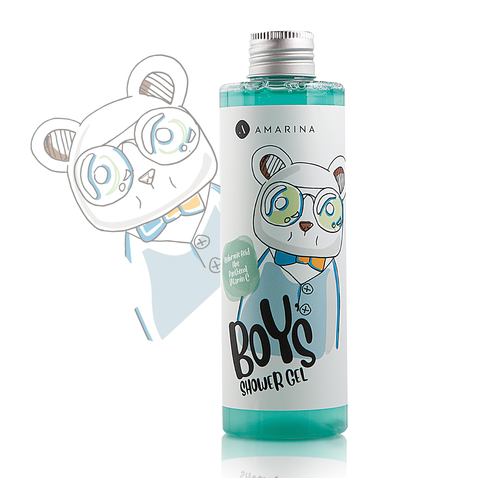 Amarina Boys Shower Gel 200 ml - Skin Health Boost with Vitamin C, Hyaluronic Acid, Panthenol and Aloe Vera | Special Formula for Moisturising, Nourishing and Protective Care | Shower Gel Children