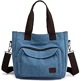 Sunshinejing Women's Canvas Tote Purse Shoulder Crossbody Bag Small Handbag Multi-pocket Top Handle Work Bags