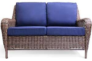Krikacy Patio Rattan Loveseat, All-Weather Resin Wicker Furniture with UV-Protected CushionGuard – Durable Outdoor Seating fo