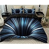 NTBED 3D Abstract Geometric Comforter Set Line Printed polyester Bedding Sets for Kids Teens Boys,Blue Full
