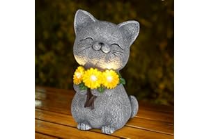 MOCOSA Solar Garden Statues Cat with Daisy and LED Lights Birthday Gifts for Women Mom Grandma Solar Outdoor Cat Decor for Outside,Outdoor Solar Lights for Yard, Garden and Patio, Unique Gift for Women