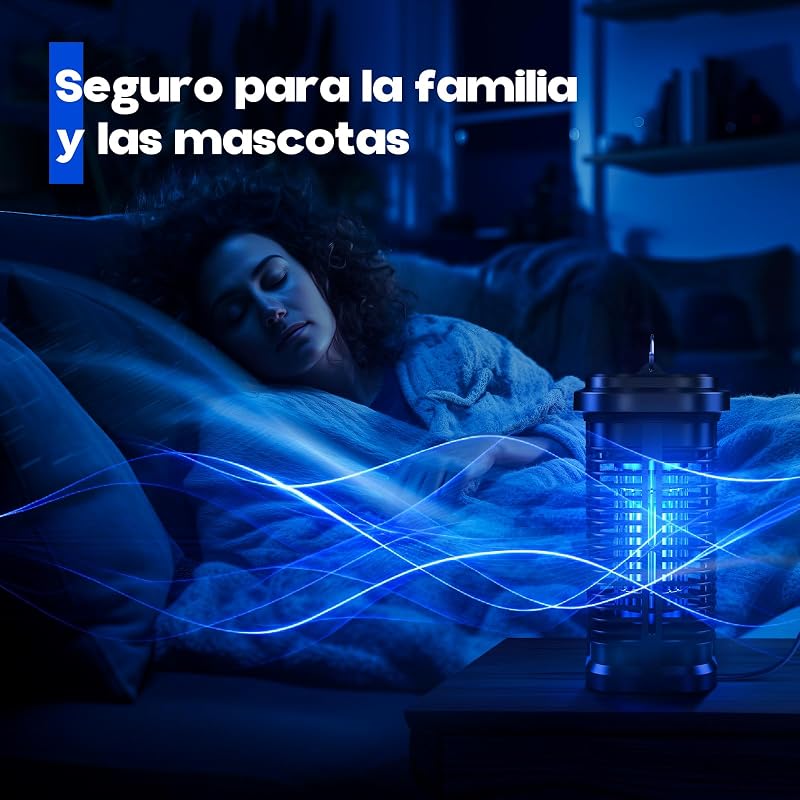 Lampara Antimosquitos, 20W Eléctrica Mata Mosquitos UV de 4000V, Matainsectos Eléctrico IPX4 para Interior y Exterior, 100㎡ Cobertura, Silenciosa y Segura para Hogar, Dormitorio, Jardín y Terraza