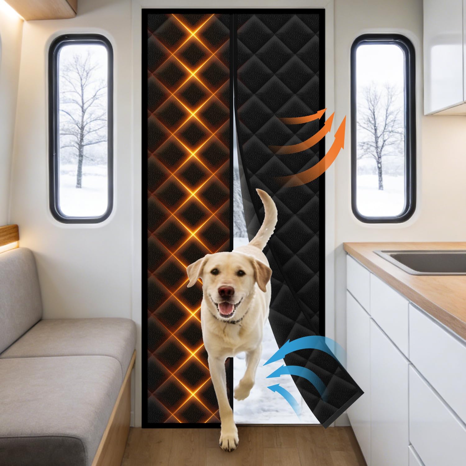rv insulated door cover,magnetic rv door insulation curtain for winte,waterproof oxford rv door insulation blanket for inside camper fit door size largest 30'' x 79'' (curtain 33'' x 80'')