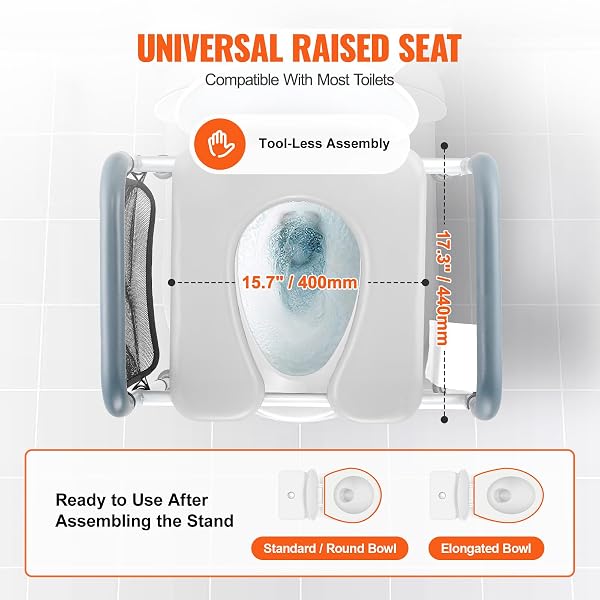 VEVOR RAISED TOILET SEAT, 7-POSITION HEIGHT ADJUSTMENT 19.3″ – 25.2″, 350LBS WEIGHT CAPACITY, WITH COMFORT PADDED ALUMINUM FRAME, UNIVERSAL TOILET SEAT RISER, FOR ELDERLY, HANDICAP, PREGNANT, MEDICAL