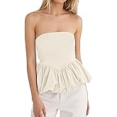 MISSACTIVER Peplum Tank Top for Women Casual Bandeau Tube Top Summer Flowy Strapless Going Out Shirts Blouses
