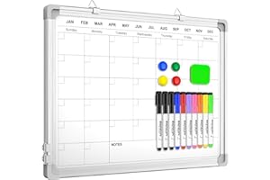 RIANEAN Small Monthly Calendar Dry Erase Whiteboard for Wall, 16" x 12" Magnetic Dry Erase Board, Hanging Double-Sided White Board, Portable Board for Drawing, Kitchen, Planning, Memo, Home, Office(Silver)