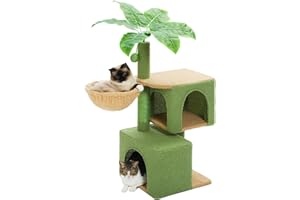 PEQULTI 43'' Cat Tree for Indoor Cats,Cat Tower Cat Climbing Tree with Cat Scratching Posts, 2 Big Cat Condos and Deep Hammock,Cat Activity Tree for Kittens, Green