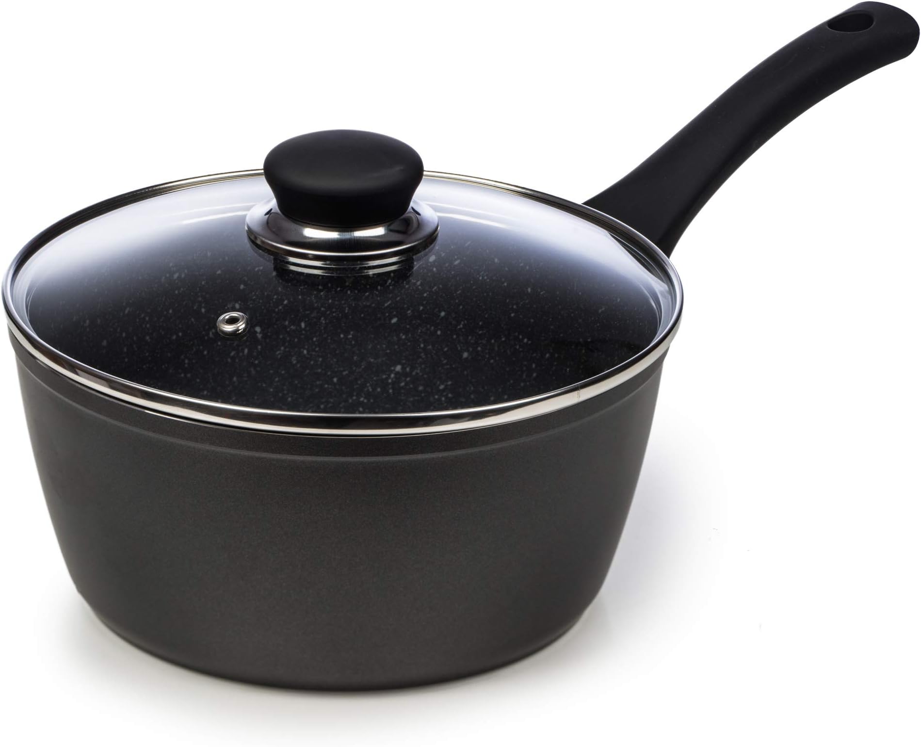 Premier Cookware Black Marble 16cm Saucepan with Lid - Non-Stick Guaranteed - Forged Aluminium Induction Suitable - 10 Year Guarantee