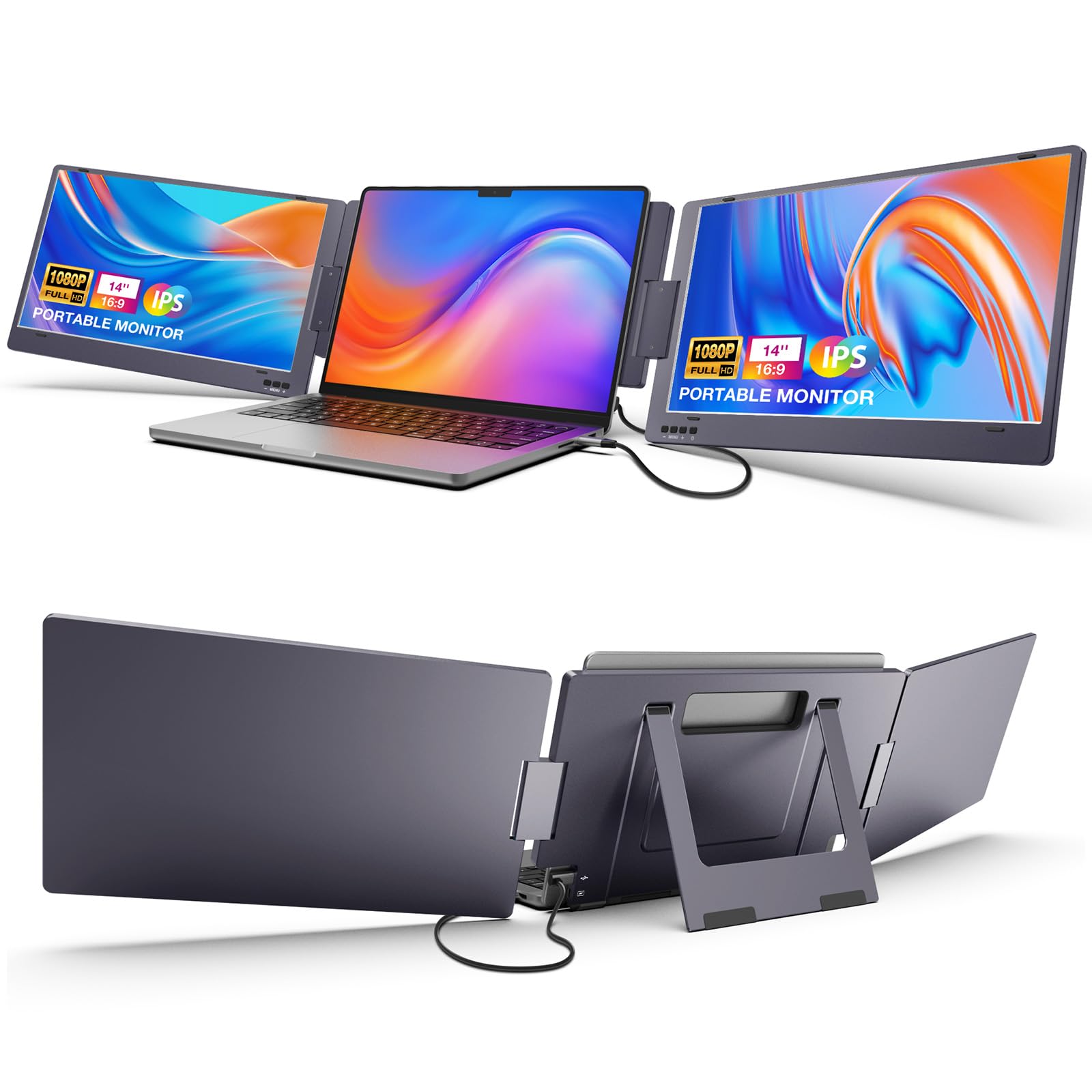 KYY Triple Laptop Monitor Extender, 14" 1080P FHD