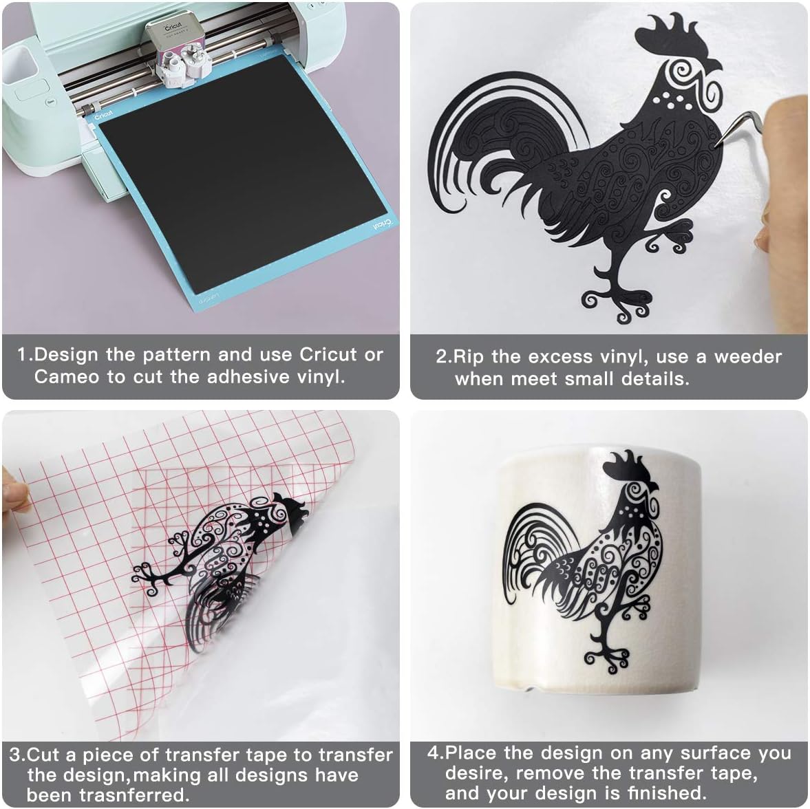 YRYM HT Black Permanent Adhesive Vinyl Roll - 12" x 50 FT for Signs, Scrapbooking, Adhesive Vinyl Sheets for Cricut, Silhouette and Cameo Cutters: Home & Kitchen