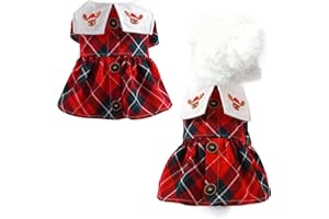 XGDMEIL Pet Cat Dog Dress for Puppies and Small Dogs Cats Girls Cute Xmas Elk Plaid Kitten Puppy Dress Dog Princess Skirt Costume New Year Christmas Holiday Party Daily Wearing Apparel (Red,S)