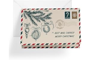 1Up Greetings Christmas Card for Mail Carrier | Vintage Postcard | Your Purchase Helps Animals In Need | 5”x7.5” | Individual Christmas Card + Envelope | Small Woman Owned Business | Made in USA
