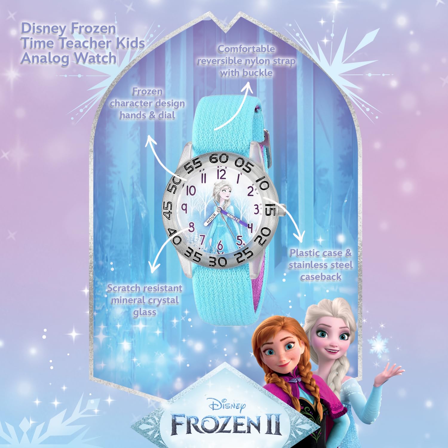 Disney Frozen Kids' Plastic Time Teacher Analog Quartz Nylon Strap Watch