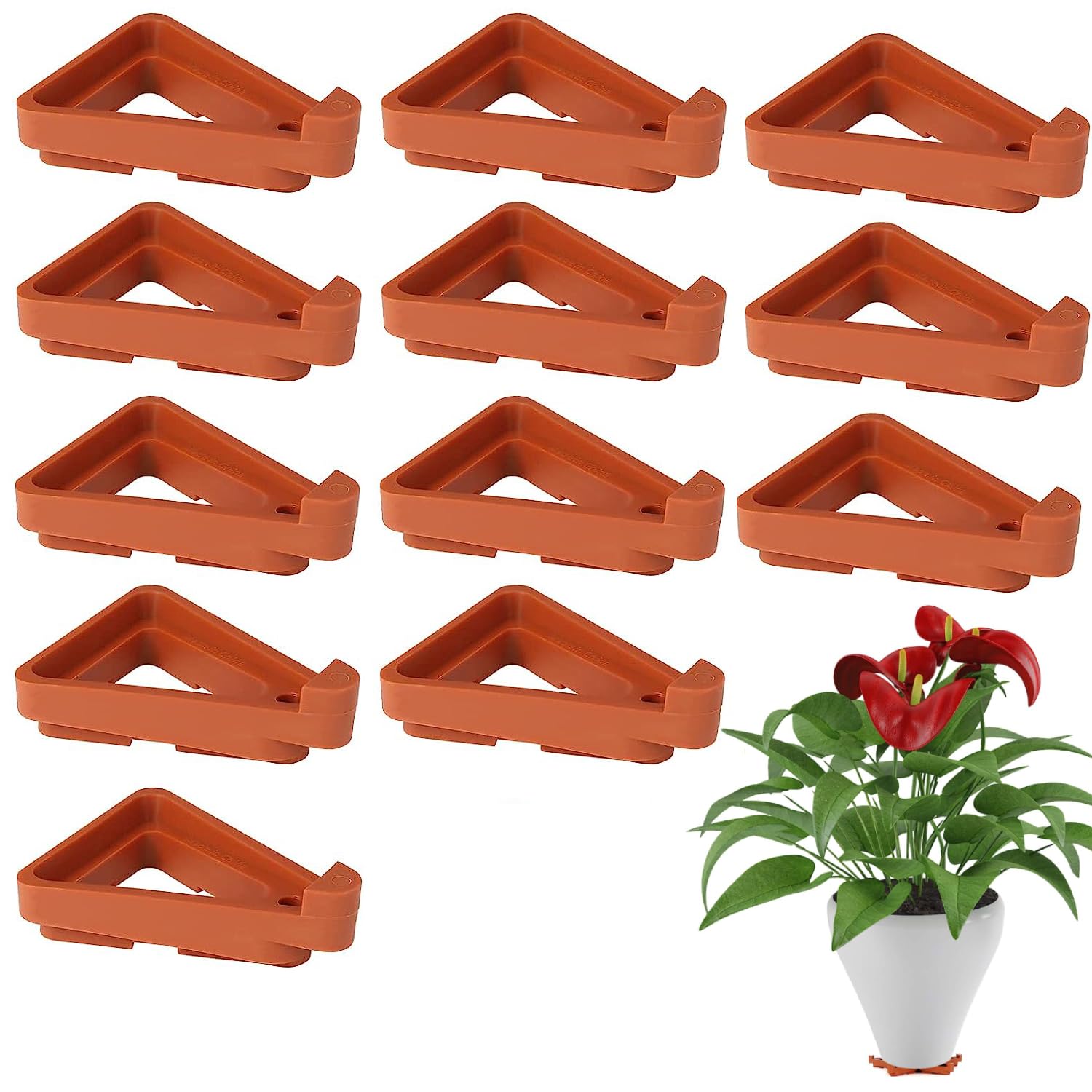 Menmamenma Flower Feet Pots Planters Risers Pot Plastic Triangle Toes Small Invisible Pots for Garden Plants,Indoor Outdoor Gardening Plant Holder (12pcs,Brown)
