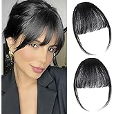 Clip in Bangs 100% Real Human Hair Extensions Wispy Natural Black Fake Bangs Hair Clip on bangs for women Fringe with Temples