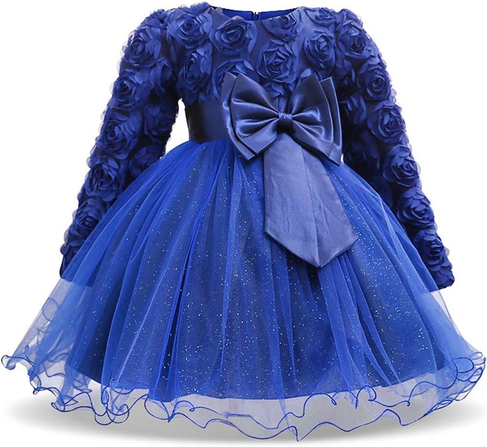 BZLRJM Infant Baby Girls Lace Bowknot Flower Baby Girls Dress Tulle Kids Party Wedding Bridesmaid Dresses3-80CM