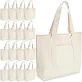 Reginary Canvas Tote Bags Bulk with Outer Pocket 18 Inch Reusable Shopping Grocery Blank Tote Bag for Women Mother DIY