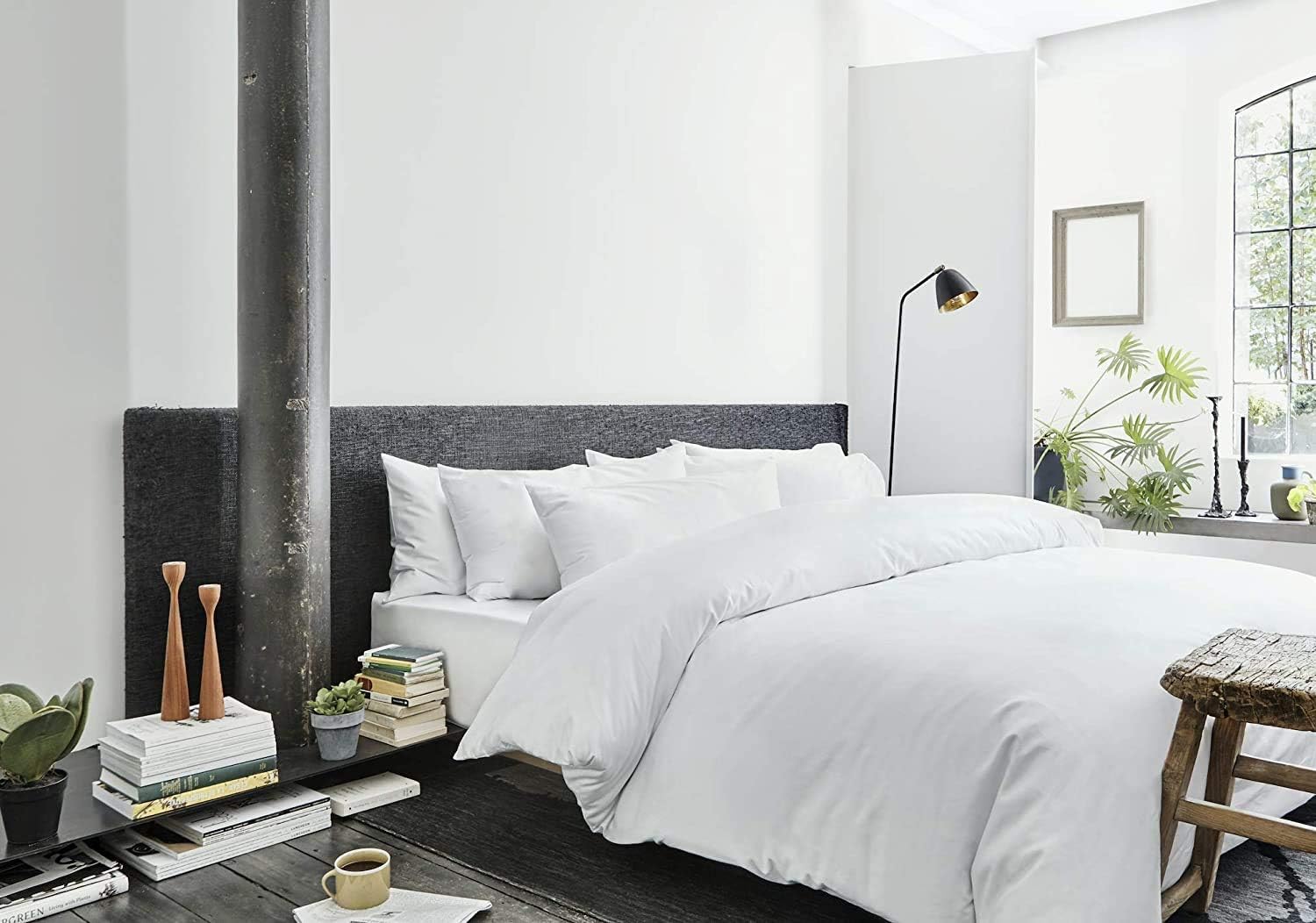 SeventhStitch Duvet Cover Set 3 Piece, 100% Egyptian Cotton 200 Thread Count Hotel Quality Quilt Covers White Grey Bedding Sets With Pillow Cases Double King Super King Size (White, King)