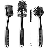 Dish Brush Set of 4 with Bottle Water Brush, Dish Scrub Brush, Scrubber Brush and Straw Brush - Kitchen Scrub Brushes Ergonom