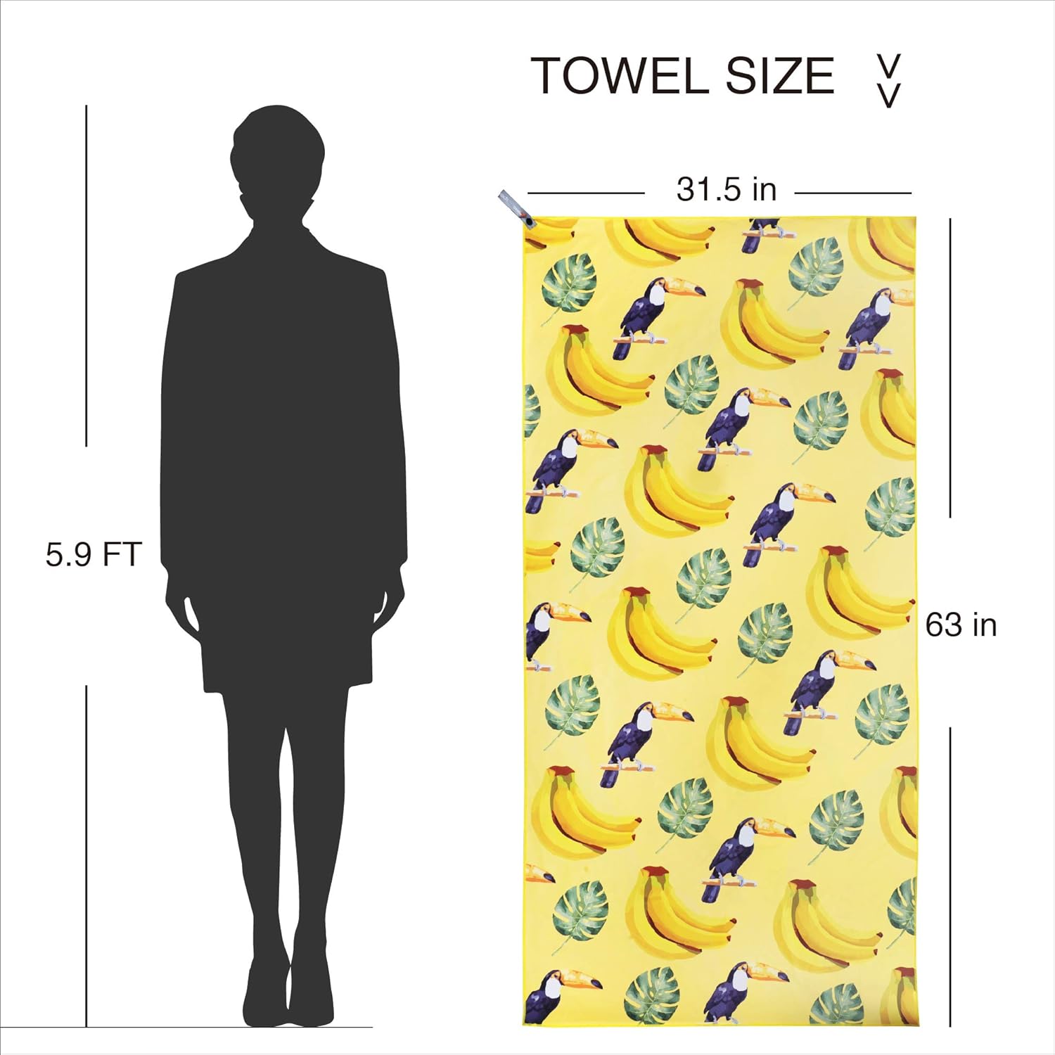 Ozaeo Microfiber Travel Towel, Fast Drying Beach Towel, Super Absorbent, Lightweight, Sand Free, Compact Camping Towel for Swimming, Hiking, Gym, Yoga Banana-Yellow : Sports & Outdoors