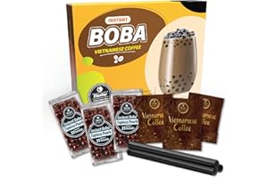 Flavfar Premium Instant Vietnamese Coffee Boba Kit with Chewy Tapioca Pearls - Ready in 25 Seconds - Ultimate Bubble Tea Experience with Boba Straws - Gift for Bubble Tea Lovers - 3 Servings